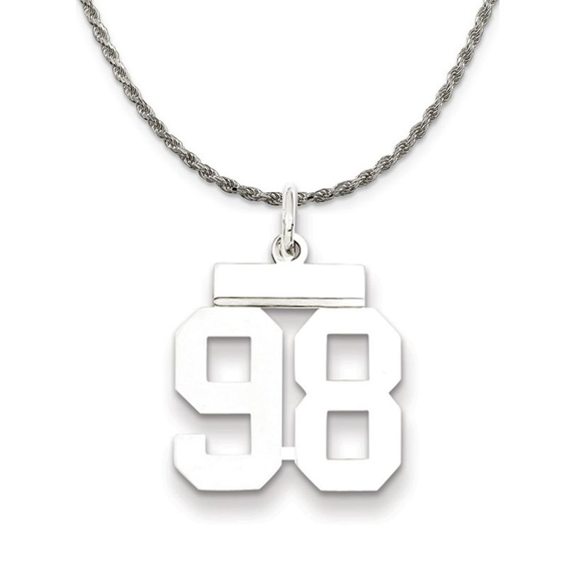 Sterling Silver Athletic Lg Polished Number 98 Necklace - 26 Inch